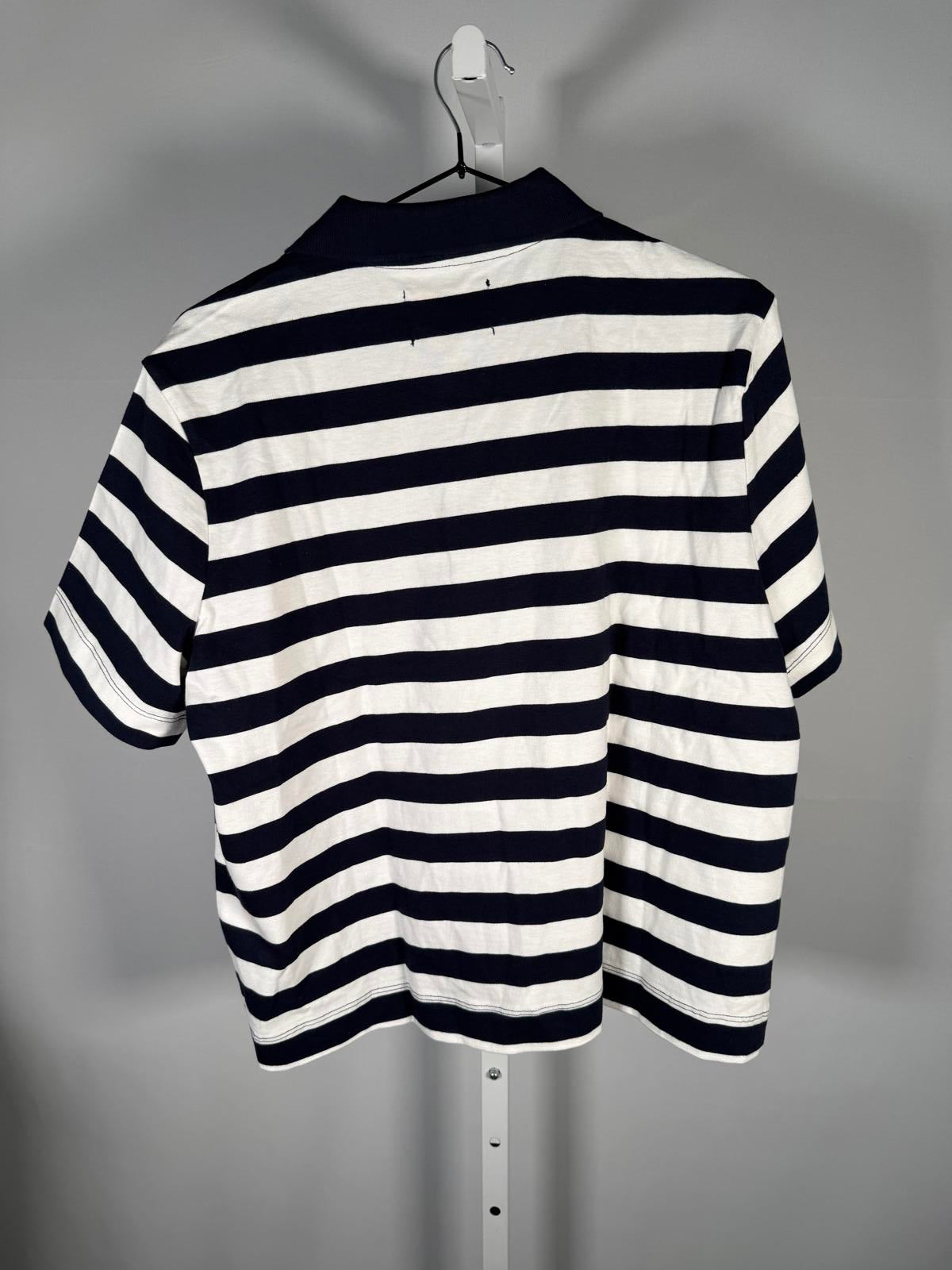 NWT Piombo White Blue Striped Polo Shirt Women's Size Large