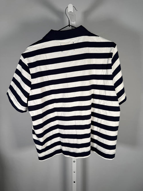 NWT Piombo White Blue Striped Polo Shirt Women's Size Large