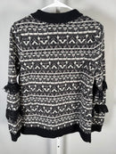 Susan Graver Weekend Intarsia Fringe Sweater Black Size XXS