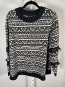 Susan Graver Weekend Intarsia Fringe Sweater Black Size 1X
