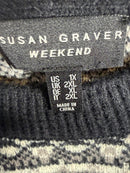 Susan Graver Weekend Intarsia Fringe Sweater Black Size 1X