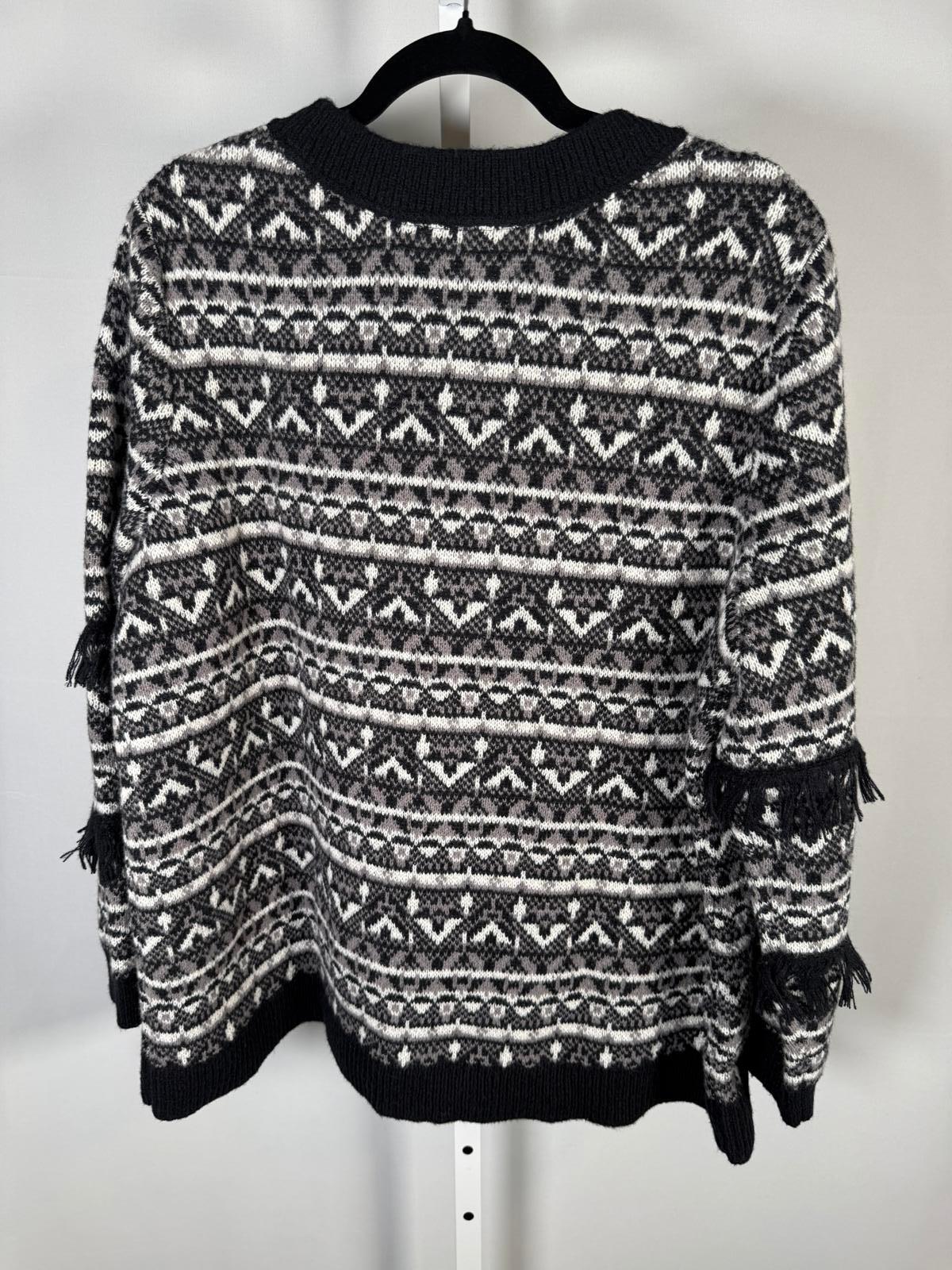 Susan Graver Weekend Intarsia Fringe Sweater Black Size 1X