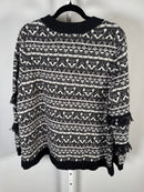 Susan Graver Weekend Intarsia Fringe Sweater Black Size 1X