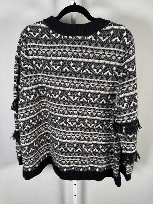 Susan Graver Weekend Intarsia Fringe Sweater Black Size 1X