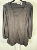 Susan Graver Faux Suede V-Neck Fit & Flare 3/4 Sleeve Top Black Size 2X