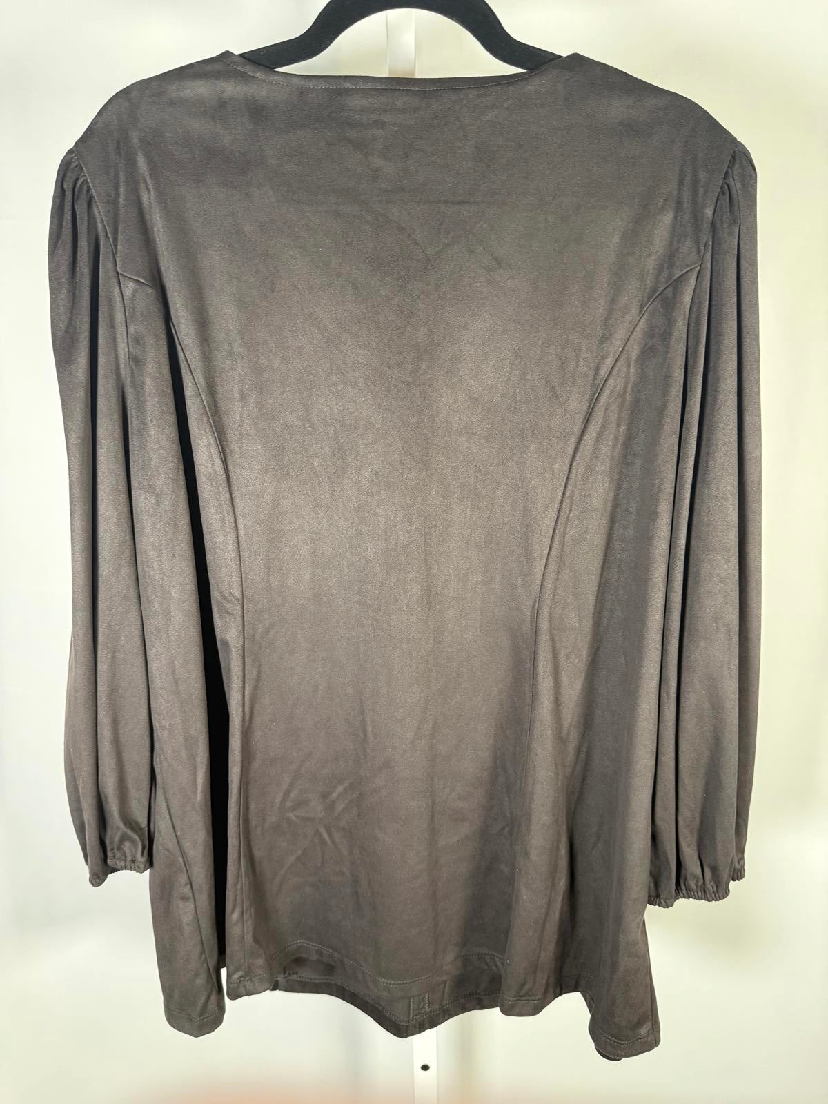 Susan Graver Faux Suede V-Neck Fit & Flare 3/4 Sleeve Top Black Size 2X