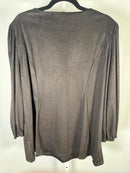 Susan Graver Faux Suede V-Neck Fit & Flare 3/4 Sleeve Top Black Size 2X