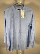 NWT Piombo Chambray Blue Pleated Detail Button Front Blouse Size Small