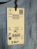 NWT Piombo Chambray Blue Pleated Detail Button Front Blouse Size Small