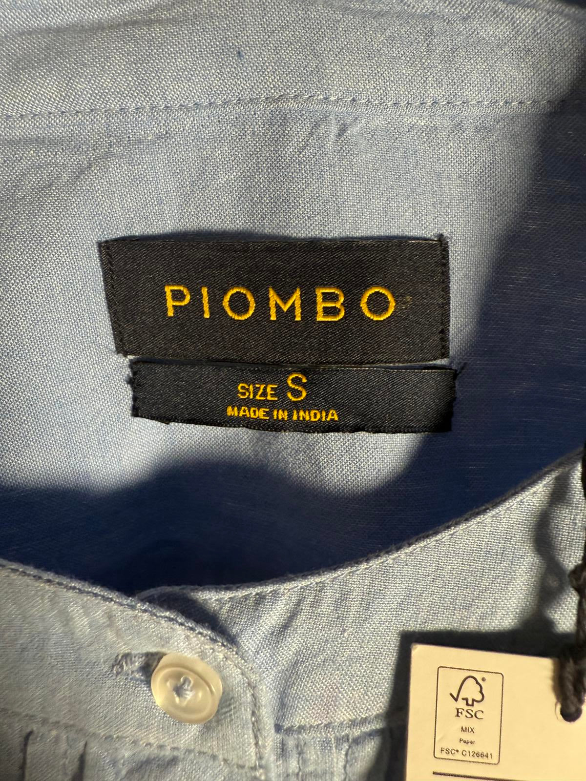 NWT Piombo Chambray Blue Pleated Detail Button Front Blouse Size Small
