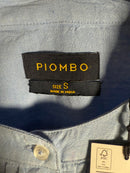 NWT Piombo Chambray Blue Pleated Detail Button Front Blouse Size Small