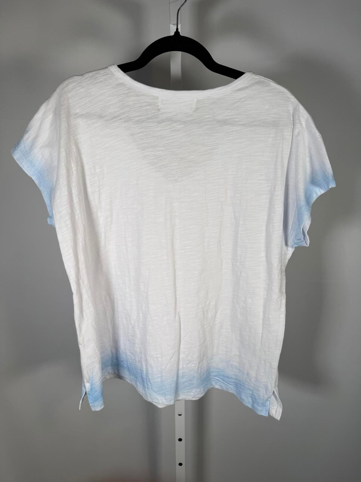 Six Fifty White Blue Dip Dye V-Neck T-Shirt 100% Cotton Short Sleeve Size XL