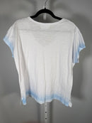 Six Fifty White Blue Dip Dye V-Neck T-Shirt 100% Cotton Short Sleeve Size XL