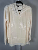 Colleen Lopez Women's Mixed Media Sequin Front Hoodie Cream Size Small