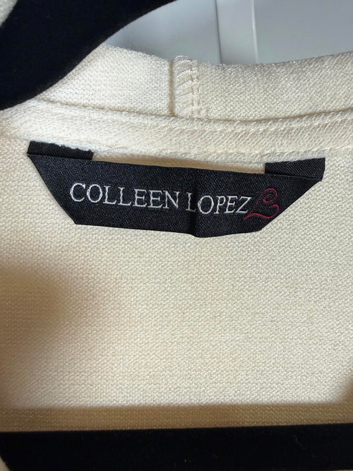 Colleen Lopez Women's Mixed Media Sequin Front Hoodie Cream Size Small
