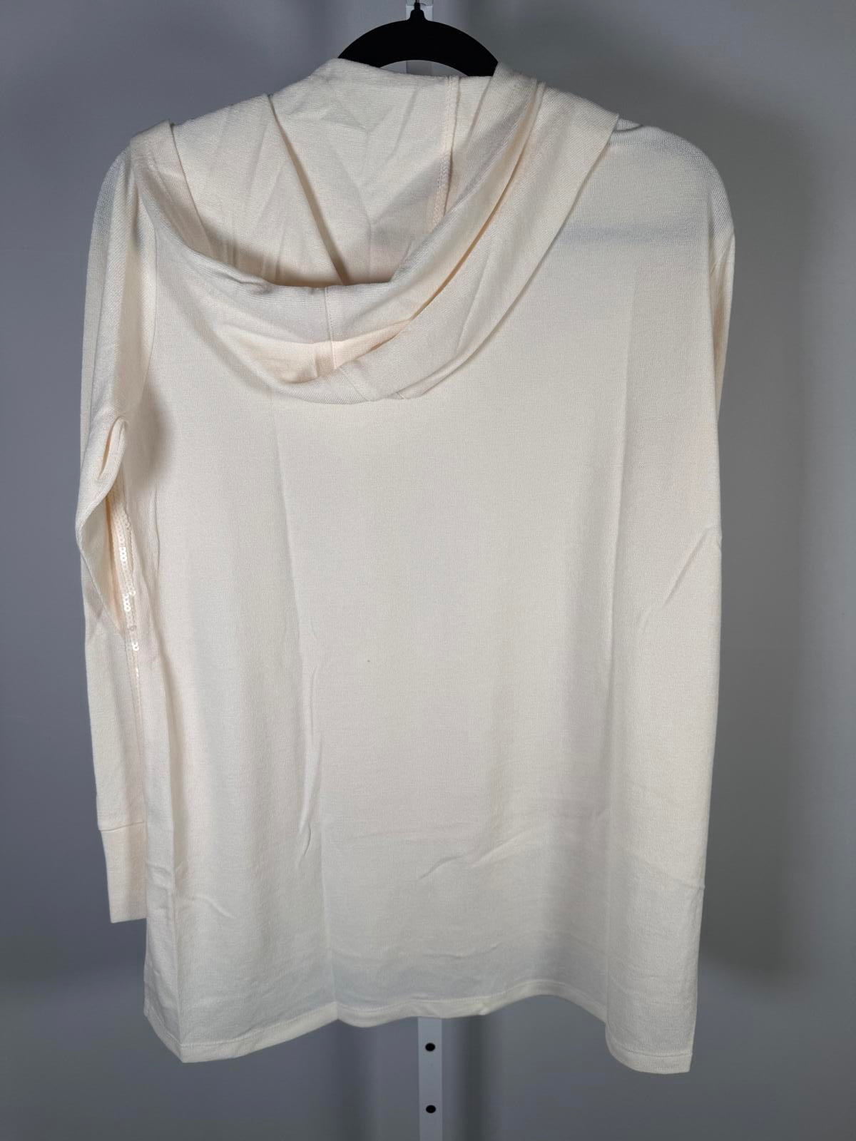 Colleen Lopez Women's Mixed Media Sequin Front Hoodie Cream Size Small