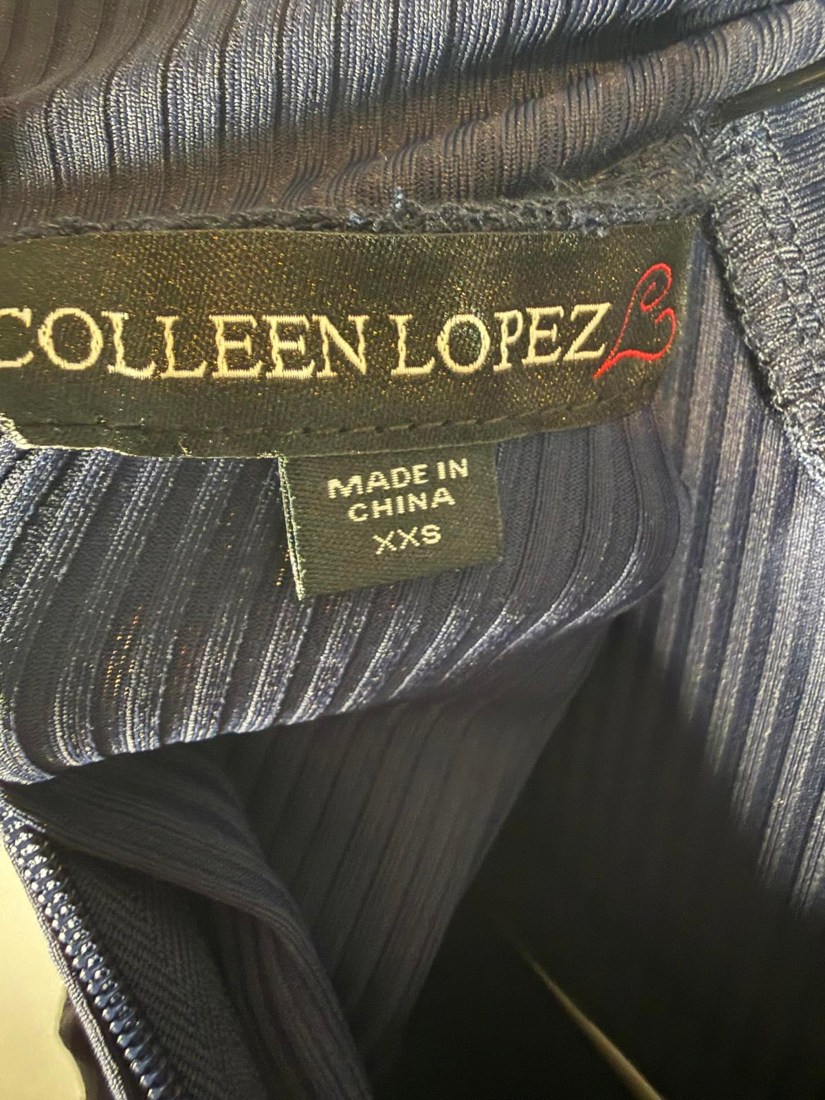 Colleen Lopez Ribbed Knit and Faux Leather Belted Dress Navy Size XXS