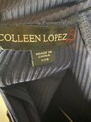 Colleen Lopez Ribbed Knit and Faux Leather Belted Dress Navy Size XXS