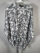 Colleen Lopez Fuzzy Knit Belted Poncho Black White Open Front Size M/L