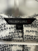 NWT Colleen Lopez Fuzzy Knit Belted Poncho Black White Open Front Size M/L