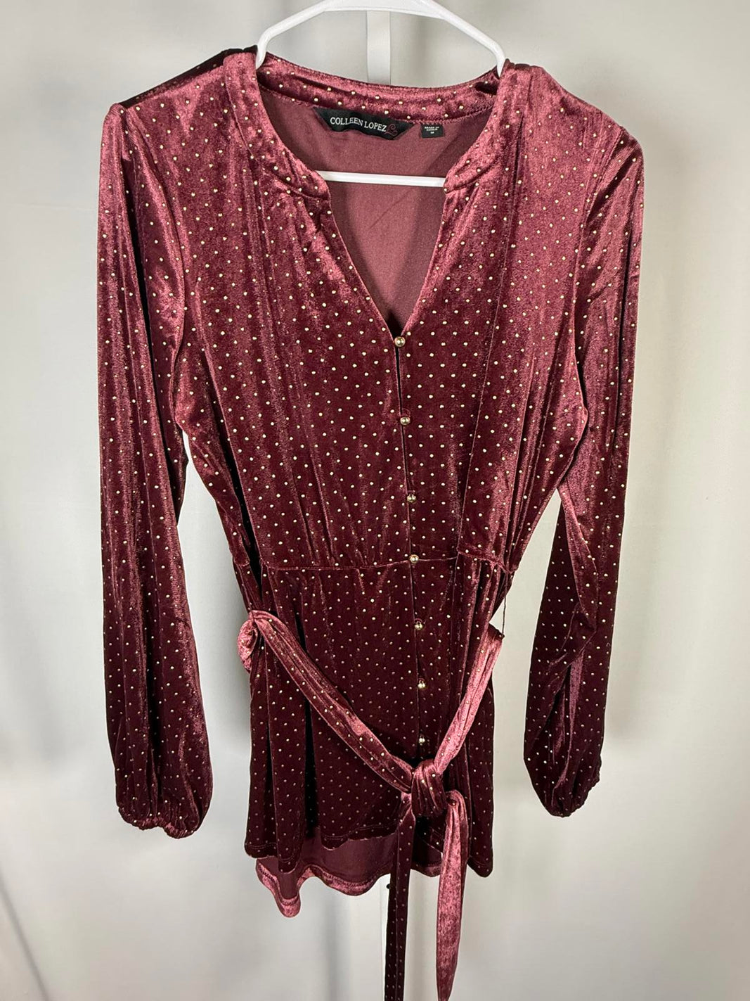 NWT Colleen Lopez Women's Belted Velvet Tunic Cabernet Size Small