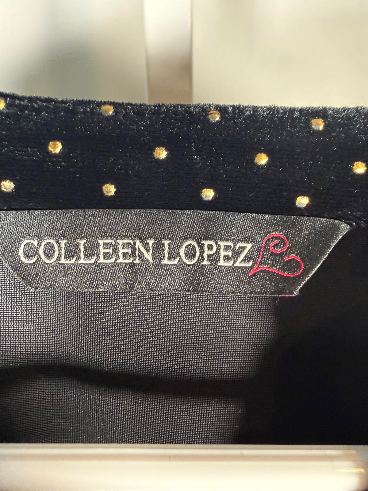Colleen Lopez Black Velvet Studded Polka Dot Belted Peplum Top Size XXS