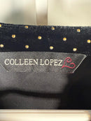 Colleen Lopez Black Velvet Studded Polka Dot Belted Peplum Top Size XXS
