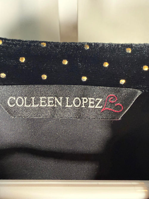 Colleen Lopez Black Velvet Studded Polka Dot Belted Peplum Top Size XXS