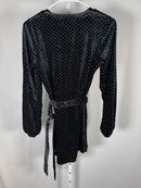 Colleen Lopez Black Velvet Studded Polka Dot Belted Peplum Top Size XXS