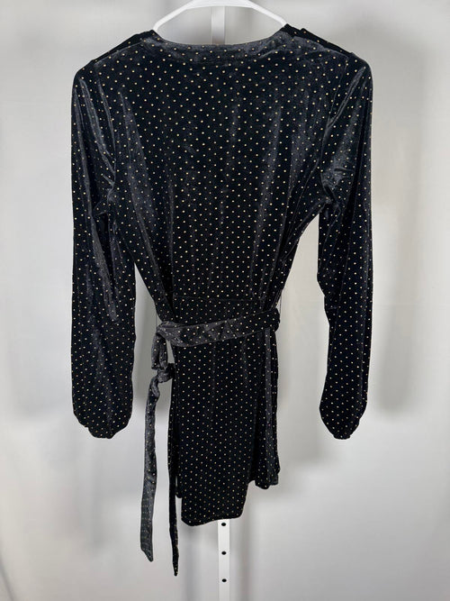 Colleen Lopez Black Velvet Studded Polka Dot Belted Peplum Top Size XXS