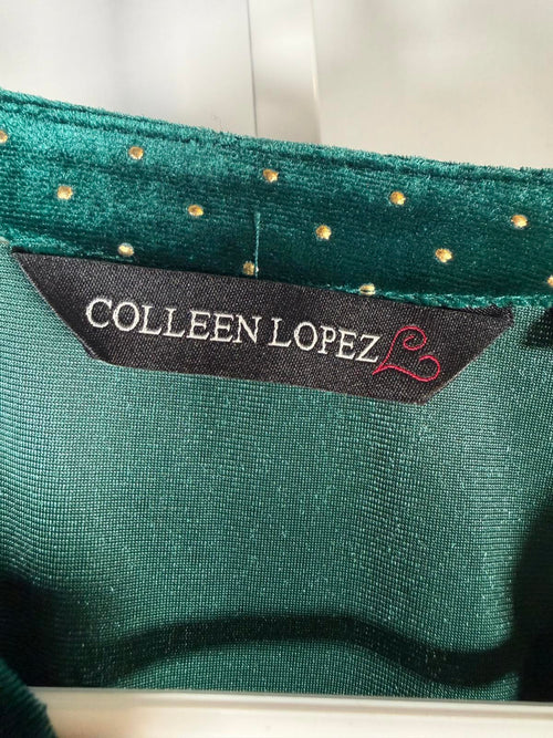 NWT Colleen Lopez Green Velvet Studded Belted Peplum Blouse Size XXS