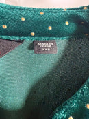 NWT Colleen Lopez Green Velvet Studded Belted Peplum Blouse Size XXS