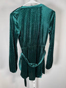 NWT Colleen Lopez Green Velvet Studded Belted Peplum Blouse Size XXS
