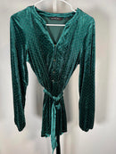 NWT Colleen Lopez Green Velvet Studded Belted Peplum Blouse Size Medium