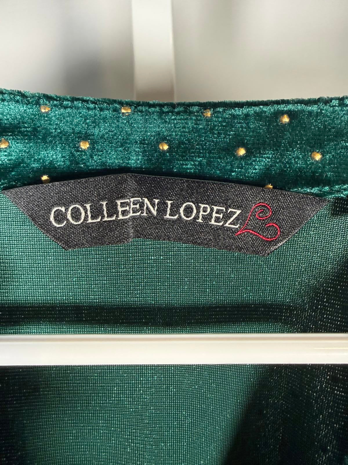 NWT Colleen Lopez Green Velvet Studded Belted Peplum Blouse Size Medium