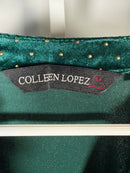 NWT Colleen Lopez Green Velvet Studded Belted Peplum Blouse Size Medium