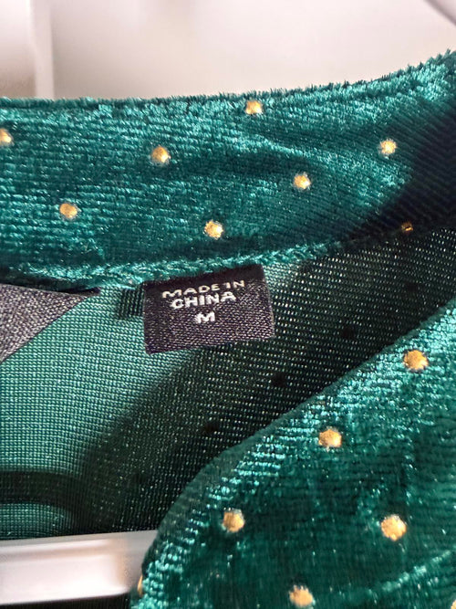 NWT Colleen Lopez Green Velvet Studded Belted Peplum Blouse Size Medium