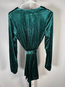 NWT Colleen Lopez Green Velvet Studded Belted Peplum Blouse Size Medium