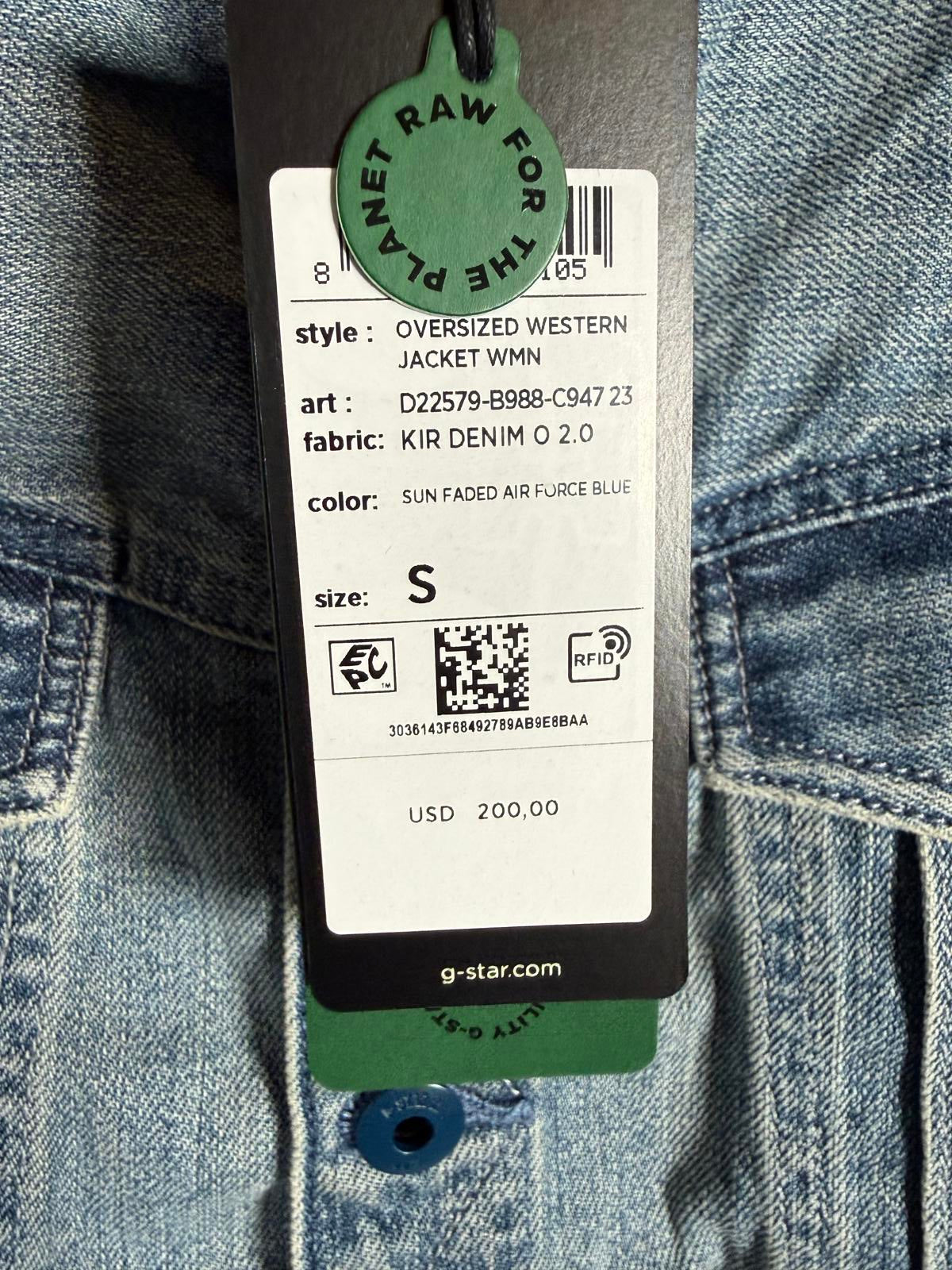 NWT G-Star RAW Women’s Oversized Western Denim Jacket Sun Faded Blue Size Small