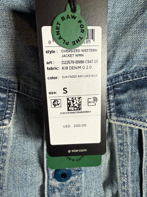NWT G-Star RAW Women’s Oversized Western Denim Jacket Sun Faded Blue Size Small