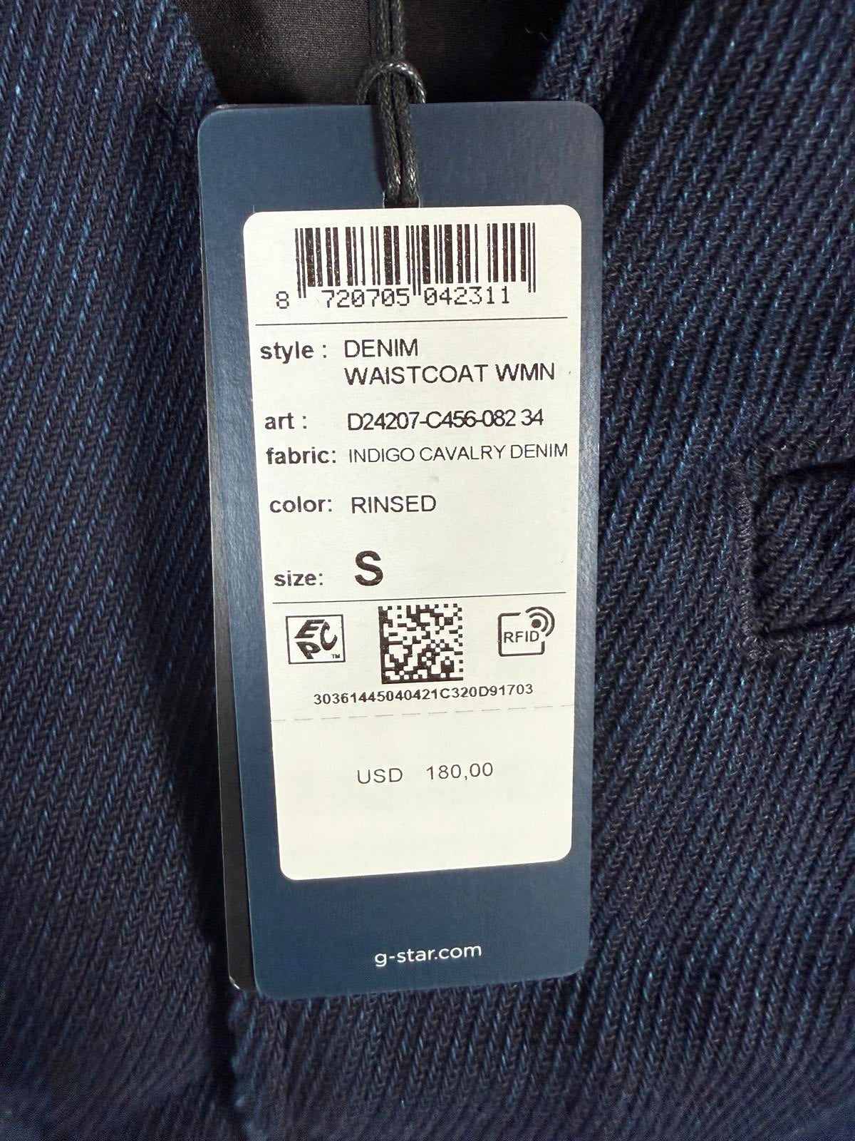NWT G-Star Raw Denim Waistcoat Rinsed Indigo Cavalry Vest Size Small