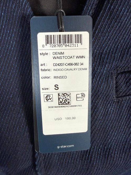 NWT G-Star Raw Denim Waistcoat Rinsed Indigo Cavalry Vest Size Small