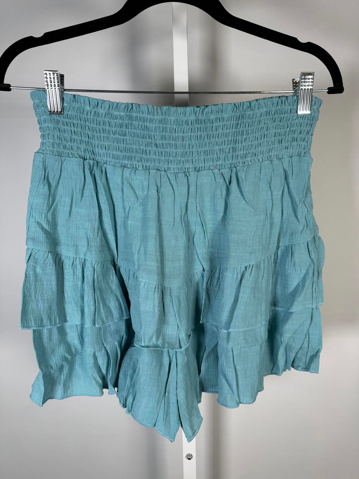 NWT Halara Women’s Smocked Waist Tiered Ruffle Mini Skirt Teal Size Medium