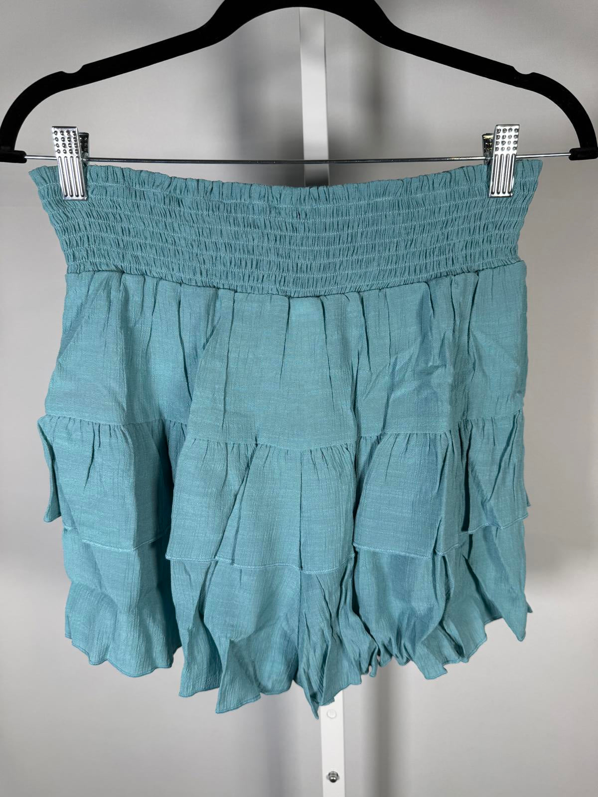 NWT Halara Women’s Smocked Waist Tiered Ruffle Mini Skirt Teal Size Medium