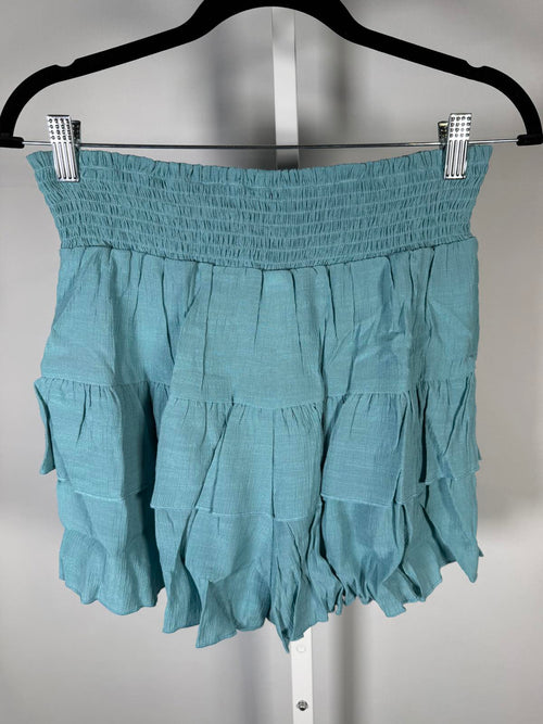 NWT Halara Women’s Smocked Waist Tiered Ruffle Mini Skirt Teal Size Medium