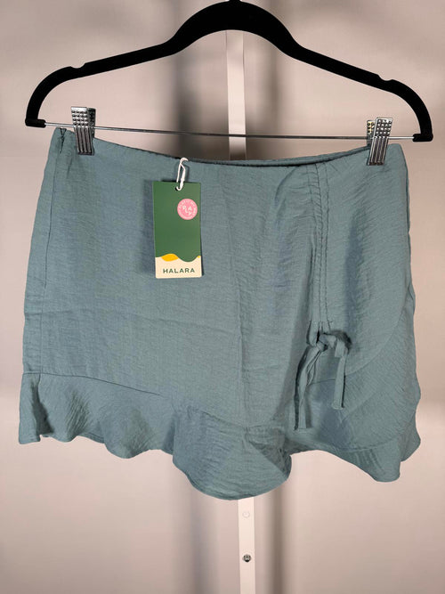 NWT Halara Women’s Blue Wrap Mini Skirt Tie Side Ruffle Hem Size Medium