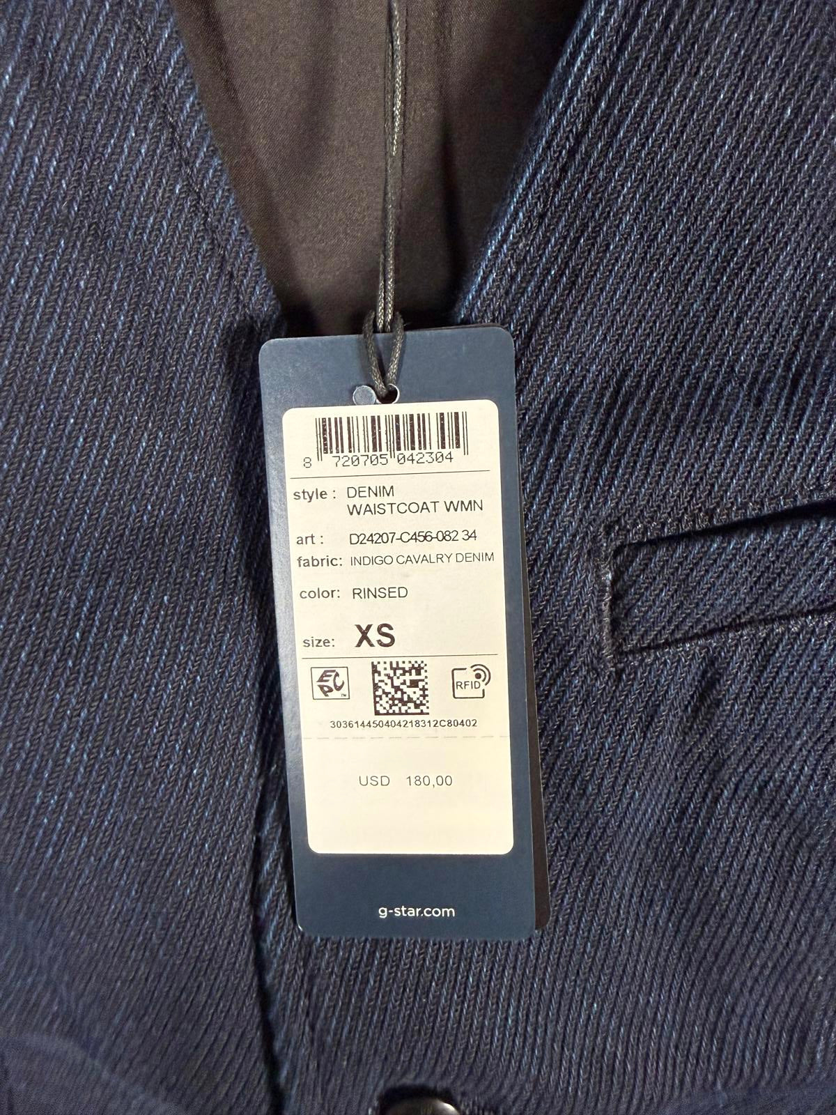 NWT G-Star Raw Denim Waistcoat Rinsed Indigo Cavalry Vest Size XS
