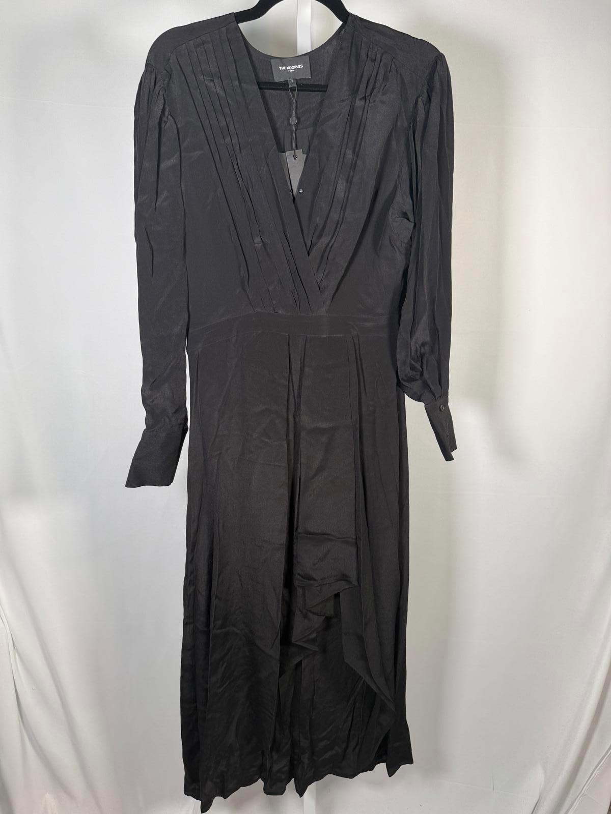 The Kooples Plain Luxury Black Viscose Silk Wrap Dress US Medium NWT