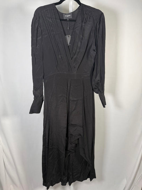 The Kooples Plain Luxury Black Viscose Silk Wrap Dress US Medium NWT
