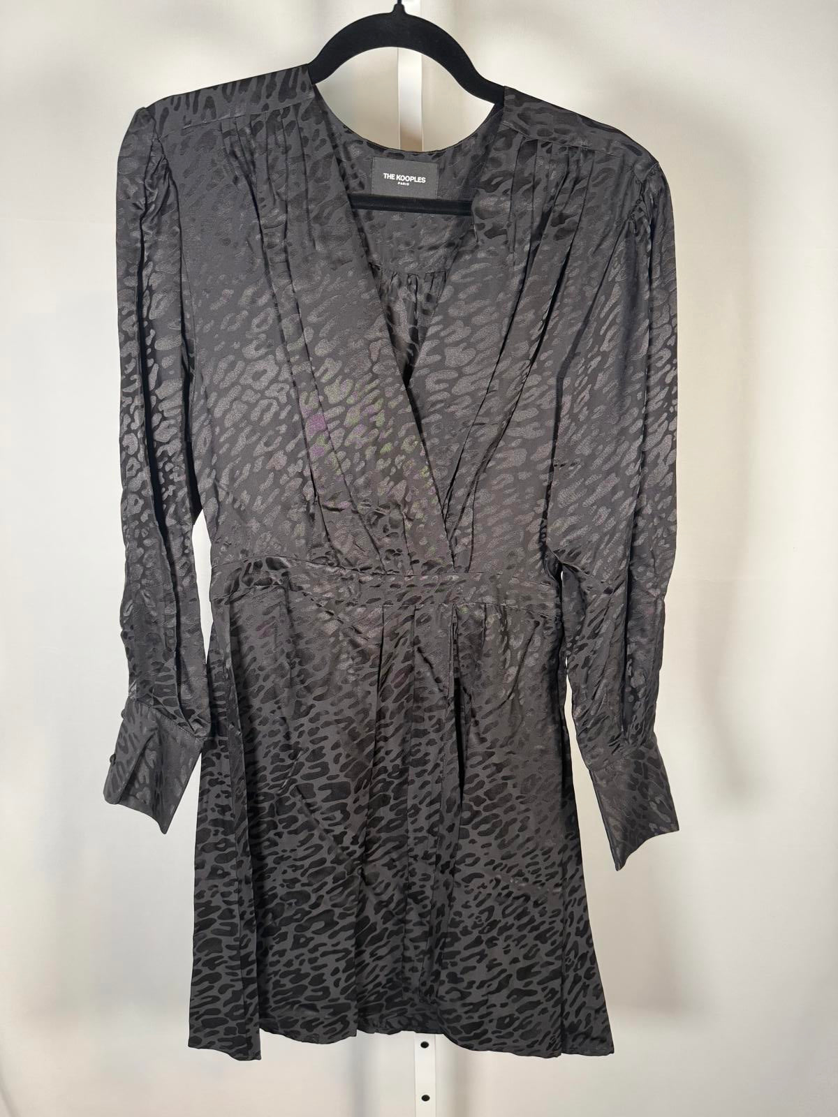 The Kooples Jacquard Leopard V-Neck Short Dress Viscose/Silk Blend US Small NWT